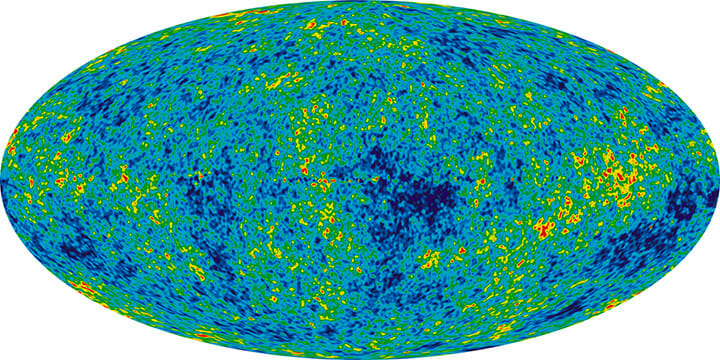 Cosmic Microwave Background of the Universe, where red are the heat spots and dark blue are the cold spots