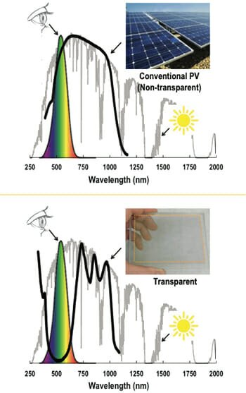 spectral graph showing differences in absorption spectra of TLSC and conventional PV