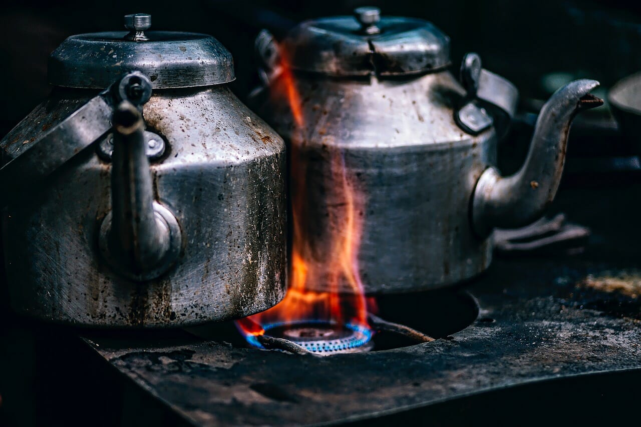 teapots, pots, cook stove
