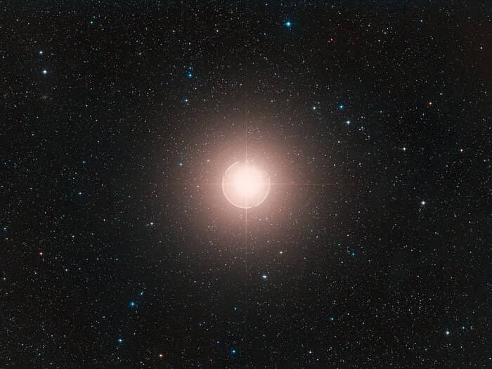 This image is a colour composite made from exposures from the Digitized Sky Survey 2 (DSS2). It shows the area around the red supergiant star Betelgeuse.