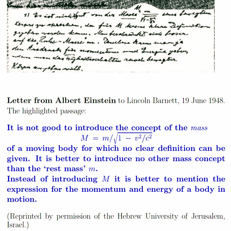Einstein's note on relativistic mass