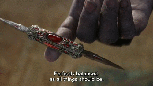 Thanos balancing knife in Infinity war