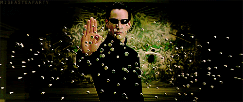 Keanu Reeves from The Matrix movie 
May be depicting Glitch in the matrix 20 years ago 