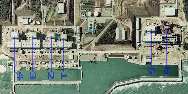 Aerial view of Fukushima Daiichi Nuclear power plant
