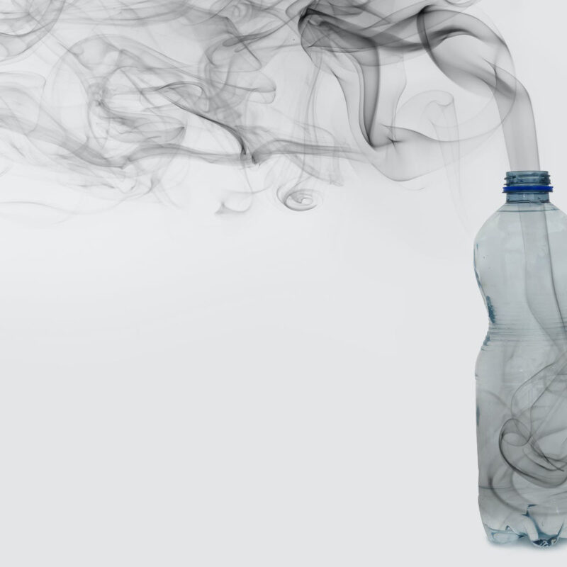 Plastics bottle depicting smoke
